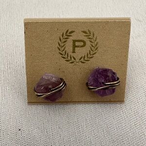 Artisan made silver wire wrapped amethyst chunk earrings